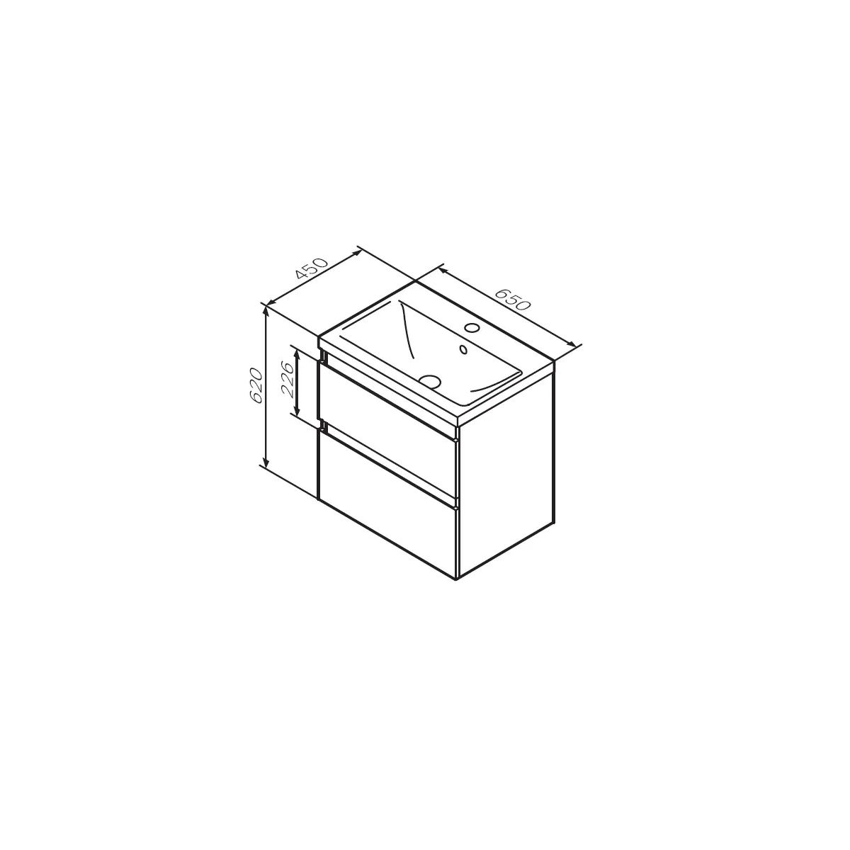 M85AFHX0652WG X-Joy, База под раковину, подвесная, 65 см, 2 ящика, белый глянец