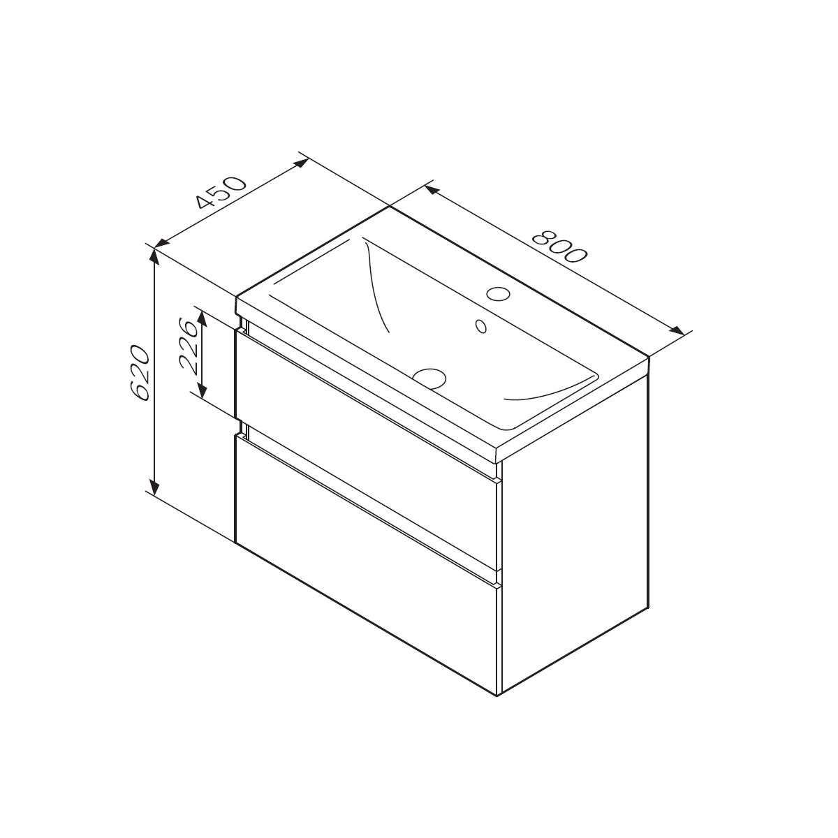 M85AFHX0802BM X-Joy, База под раковину, подвесная, 80 см, 2 ящика, черный матовый