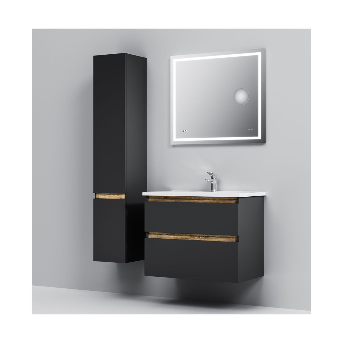 M85AFHX0802BM X-Joy, База под раковину, подвесная, 80 см, 2 ящика, черный матовый