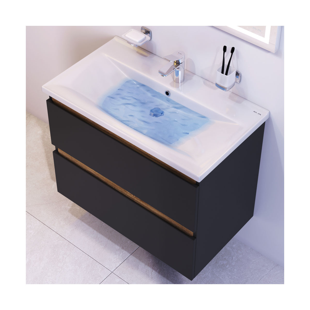 M85AFHX0802BM X-Joy, База под раковину, подвесная, 80 см, 2 ящика, черный матовый
