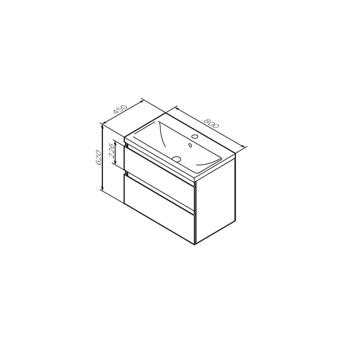 M85AFHX0802WG X-Joy, База под раковину, подвесная, 80 см, 2 ящика, белый глянец