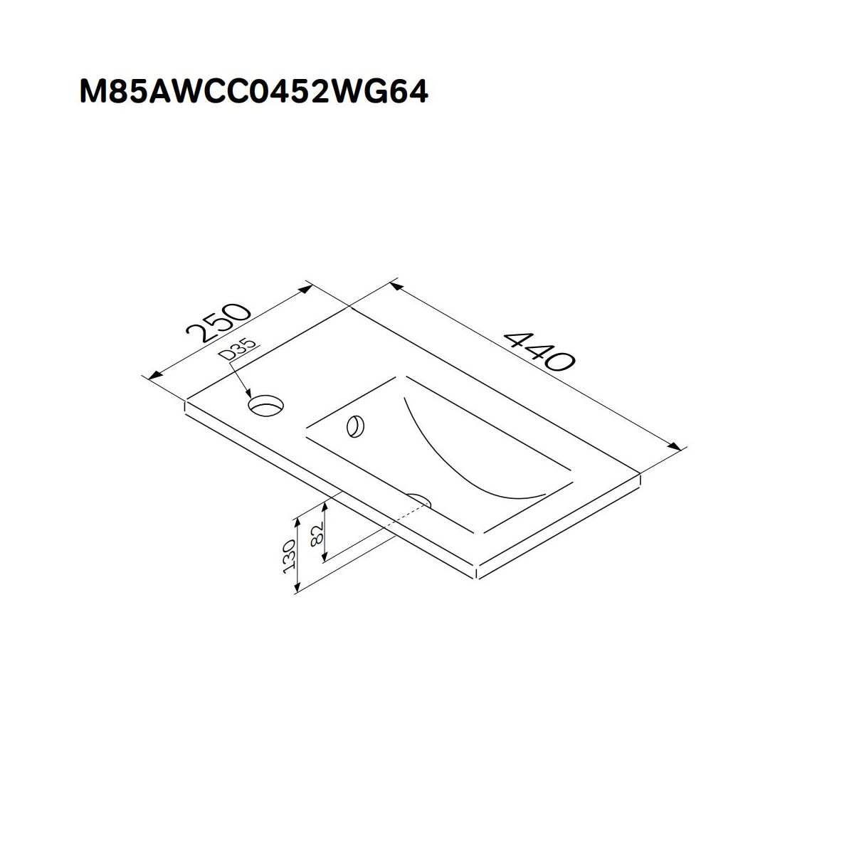 M85AWCC0452WG64 X-Joy, Раковина мебельная, керамическая, 45 см, встроенная, цвет: белый, глянец