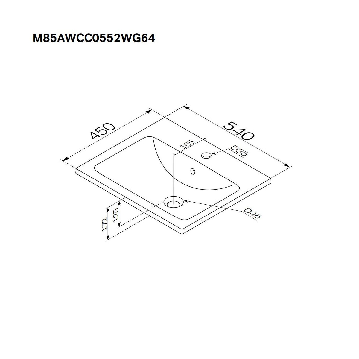 M85AWCC0552WG64 X-Joy, Раковина мебельная, керамическая, 55 см, встроенная, цвет: белый, глянец