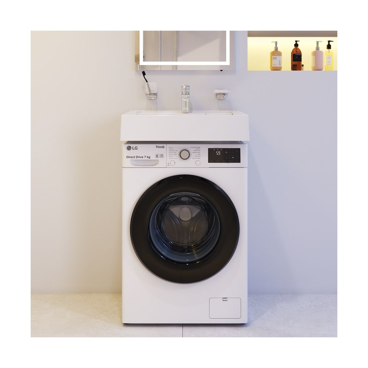M85AWCC0602WG X-Joy, Раковина над стиральной машиной, литьевой мрамор, 60 см, белый глянец