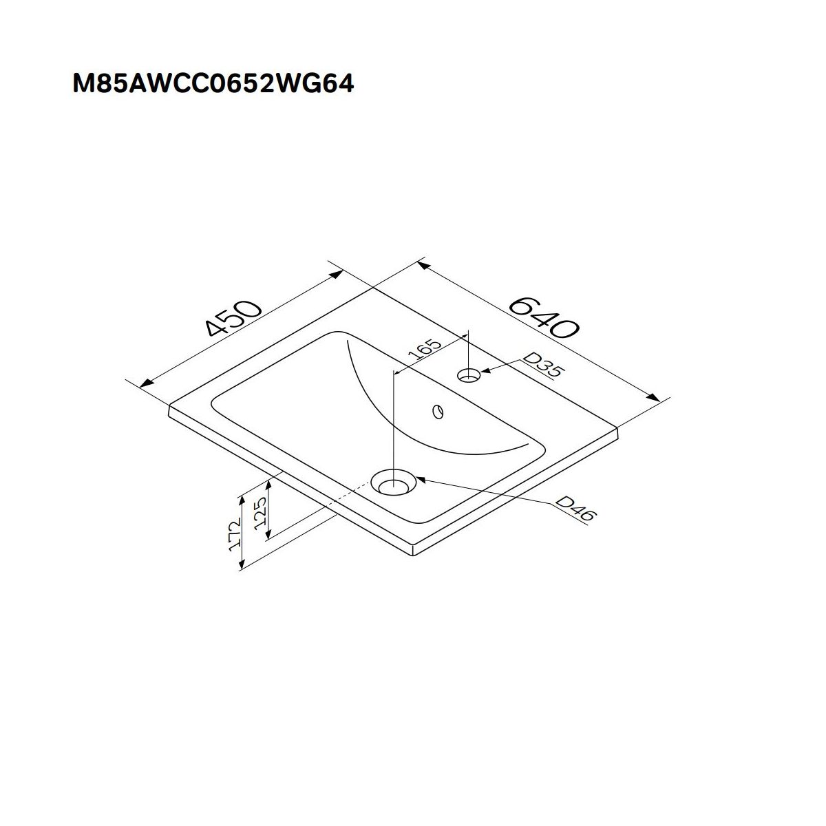 M85AWCC0652WG64 X-Joy, Раковина мебельная, керамическая, 65 см, встроенная, цвет: белый, глянец