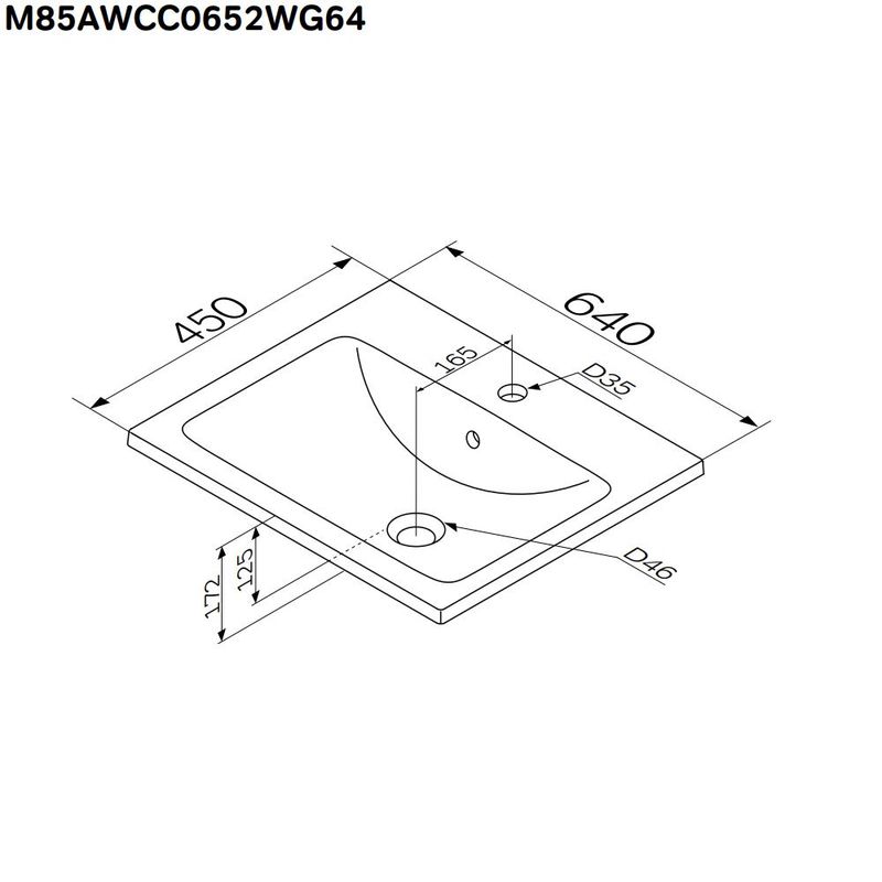M85AWCC0652WG64 X-Joy, Раковина мебельная, керамическая, 65 см, встроенная, цвет: белый, глянец