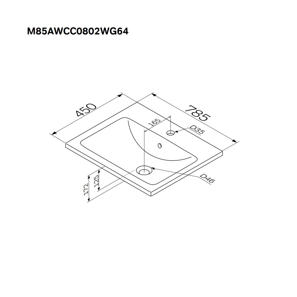 M85AWCC0802WG64 X-Joy, Раковина мебельная, керамическая, 80 см, встроенная, цвет: белый, глянец