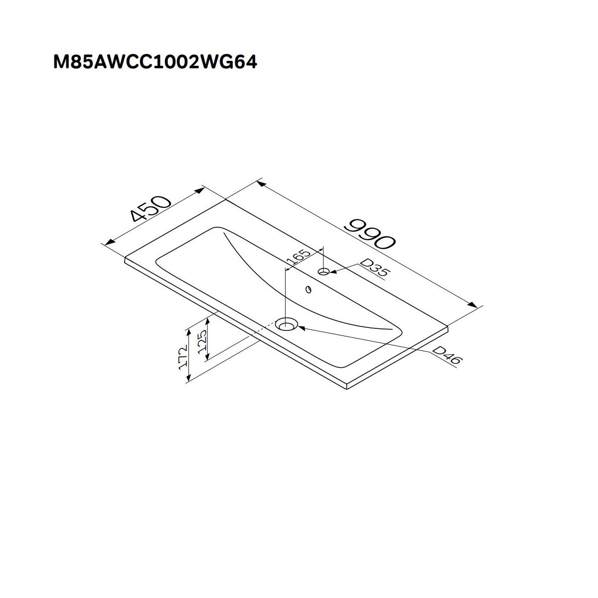M85AWCC1002WG64 X-Joy, Раковина мебельная, керамическая, 100 см, встроенная, цвет: белый, глянец