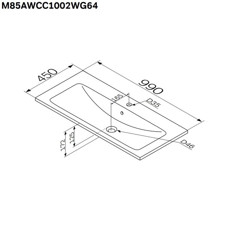 M85AWCC1002WG64 X-Joy, Раковина мебельная, керамическая, 100 см, встроенная, цвет: белый, глянец