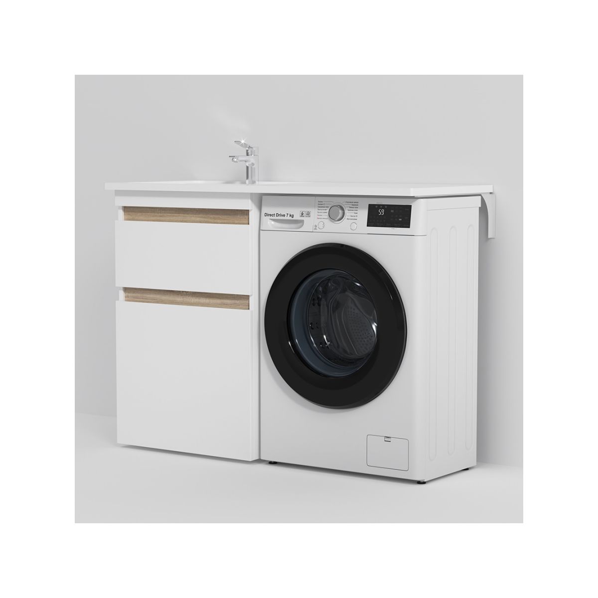 M85AWPL1201WG X-Joy, Раковина над стиральной машиной, литьевой мрамор, левая, 120 см, белый глянец