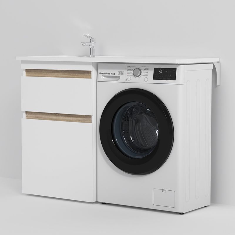M85AWPL1201WG X-Joy, Раковина над стиральной машиной, литьевой мрамор, левая, 120 см, белый глянец
