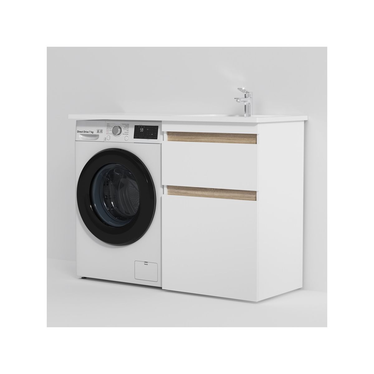 M85AWPR1201WG X-Joy, Раковина над стиральной машиной, литьевой мрамор, правая, 120 см, белый глянец