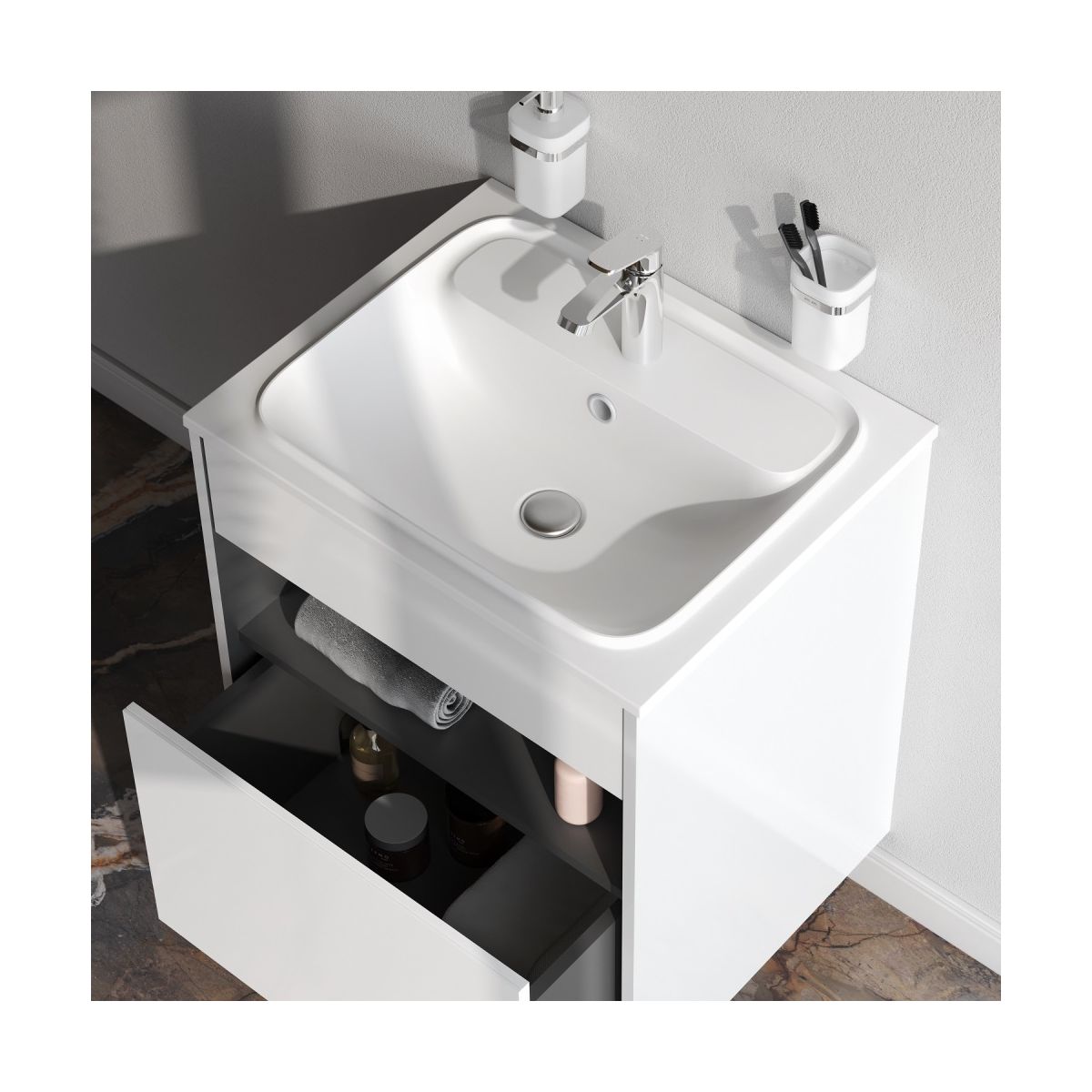 M8FFUX0601WG Func, База с нишей, 1 ящик (pull-out), 60 см, цвет белый глянец