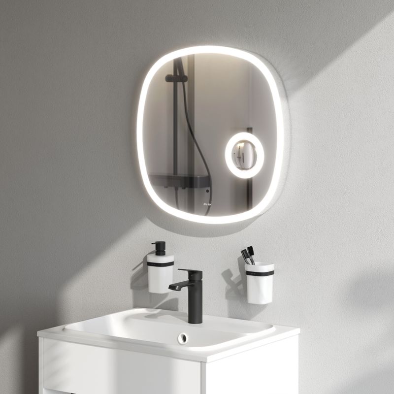 Зеркало AM.PM Func 55×55 см с LED-подсветкой, ИК-сенсором и косметическим зеркалом / M8FMOX0553SA