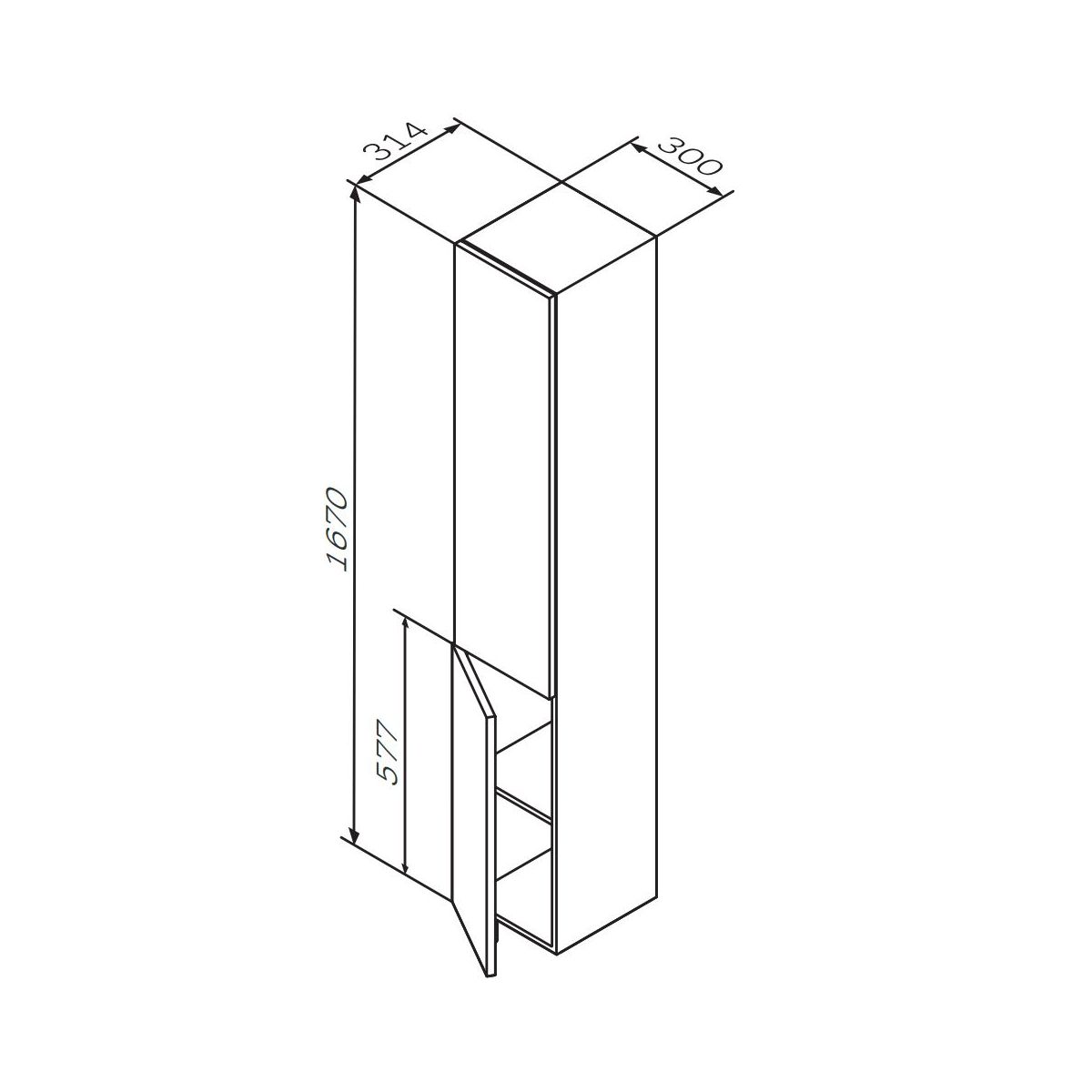 M90CHL0306HF GEM, шкаф-колонна, подвесной, левый, 30 см, двери, push-to-open, цвет: орех