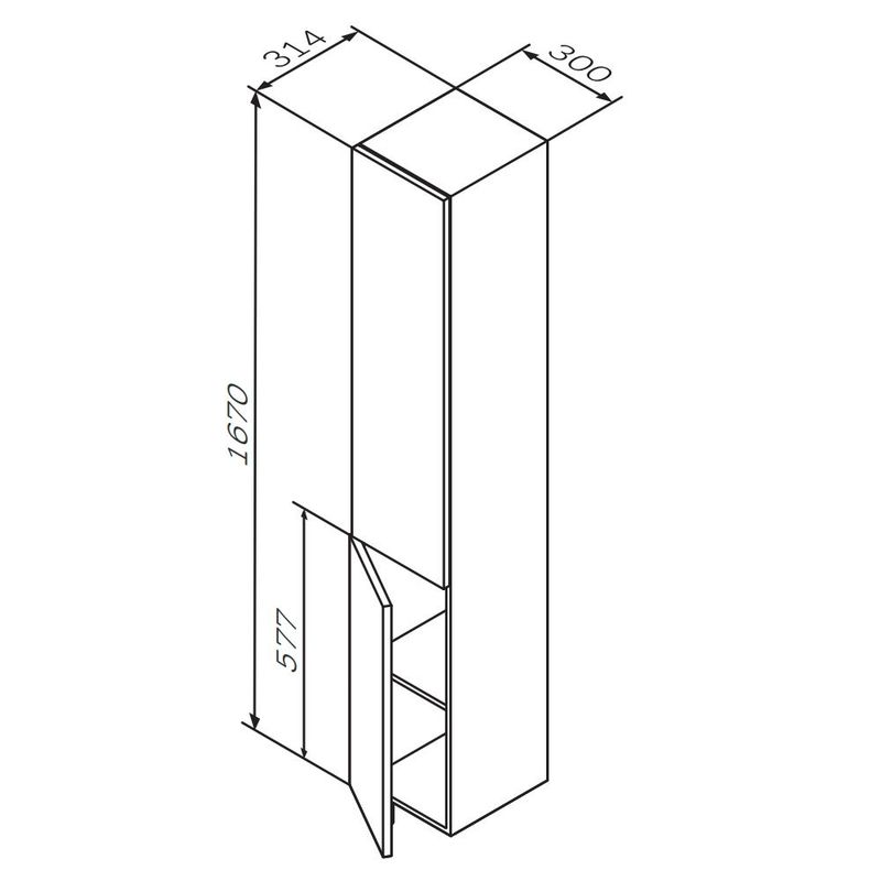M90CHL0306HF GEM, шкаф-колонна, подвесной, левый, 30 см, двери, push-to-open, цвет: орех