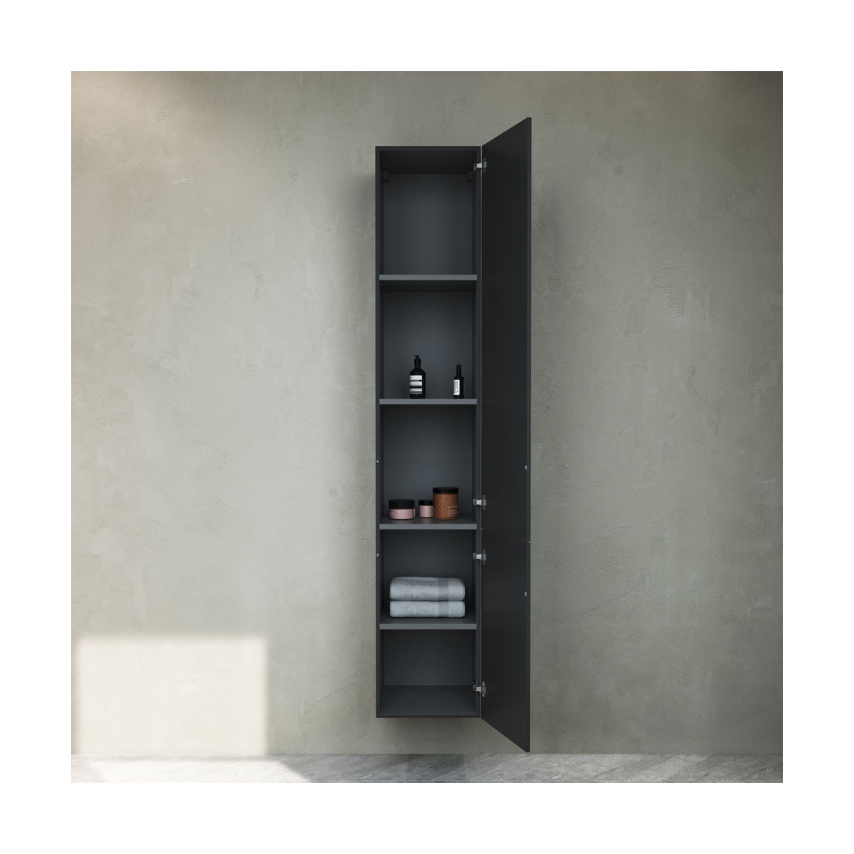 M90CHR0306BM GEM, шкаф-колонна, подвесной, правый, 30 см, двери, push-to-open, цвет: черный матовый