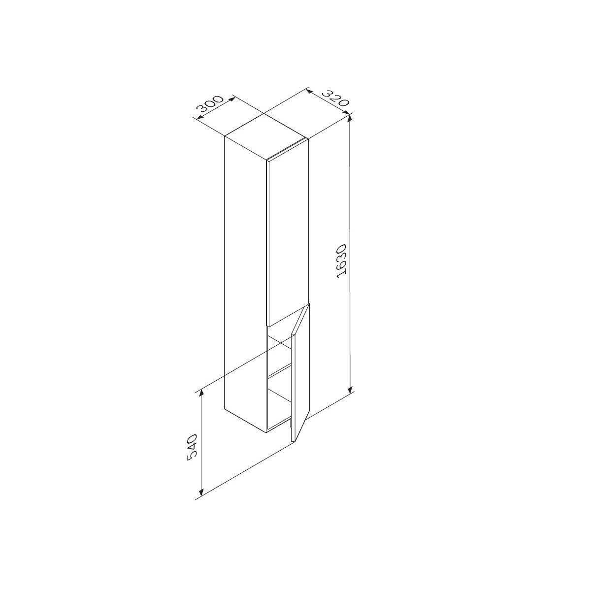 M90CHR0306BM GEM, шкаф-колонна, подвесной, правый, 30 см, двери, push-to-open, цвет: черный матовый