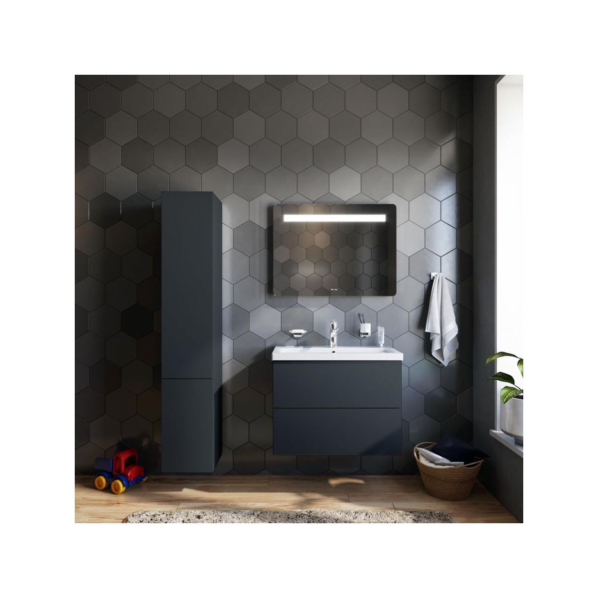 M90CHR0306GM GEM, шкаф-колонна, подвесной, правый, 30 см, двери, push-to-open, графит матовый