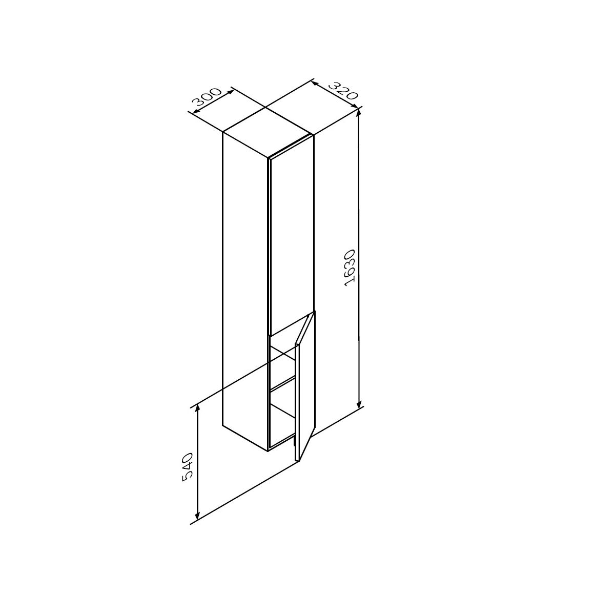 M90CHR0306GM GEM, шкаф-колонна, подвесной, правый, 30 см, двери, push-to-open, графит матовый