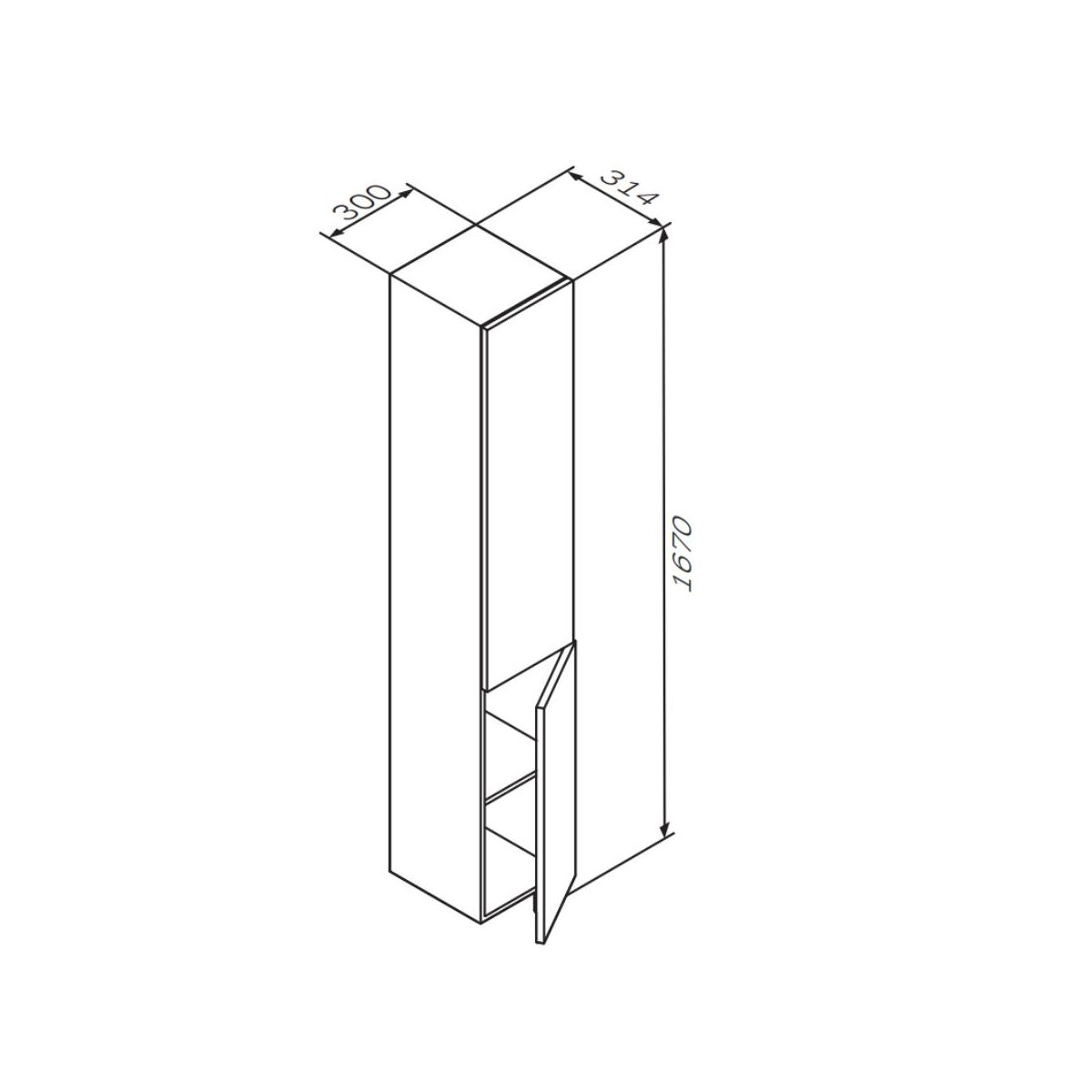 M90CHR0306HF GEM, шкаф-колонна, подвесной, правый, 30 см, двери, push-to-open, цвет: орех