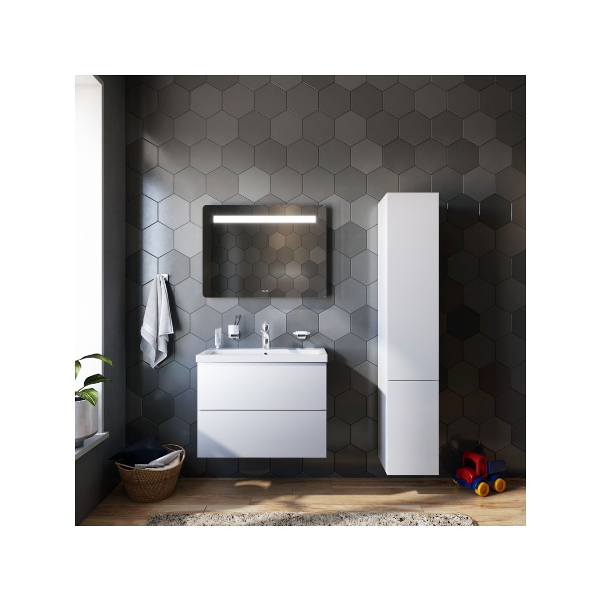 M90CHR0306WG GEM, шкаф-колонна, подвесной, правый, 30 см, двери, push-to-open, цвет: белый, глянец
