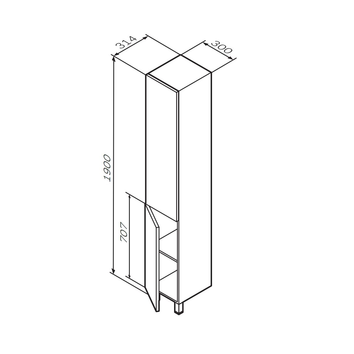 M90CSL0306HF GEM, шкаф-колонна, напольный, левый, 30 см, двери, push-to-open, цвет: орех