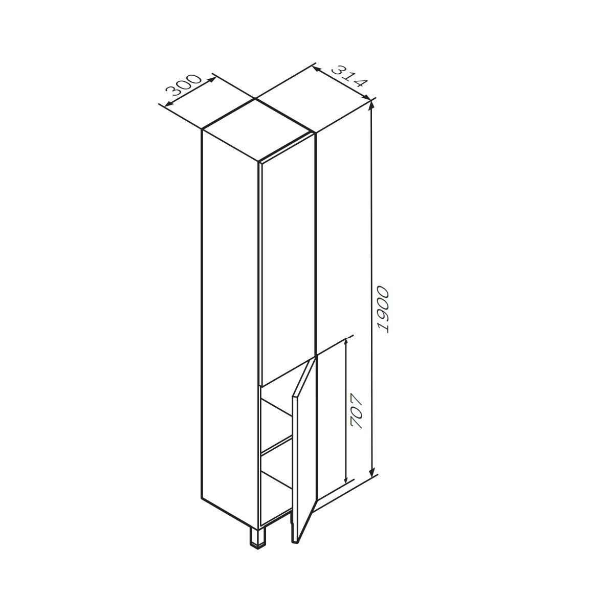 M90CSR0306HF GEM, шкаф-колонна, напольный, правый, 30 см, двери, push-to-open, цвет: орех