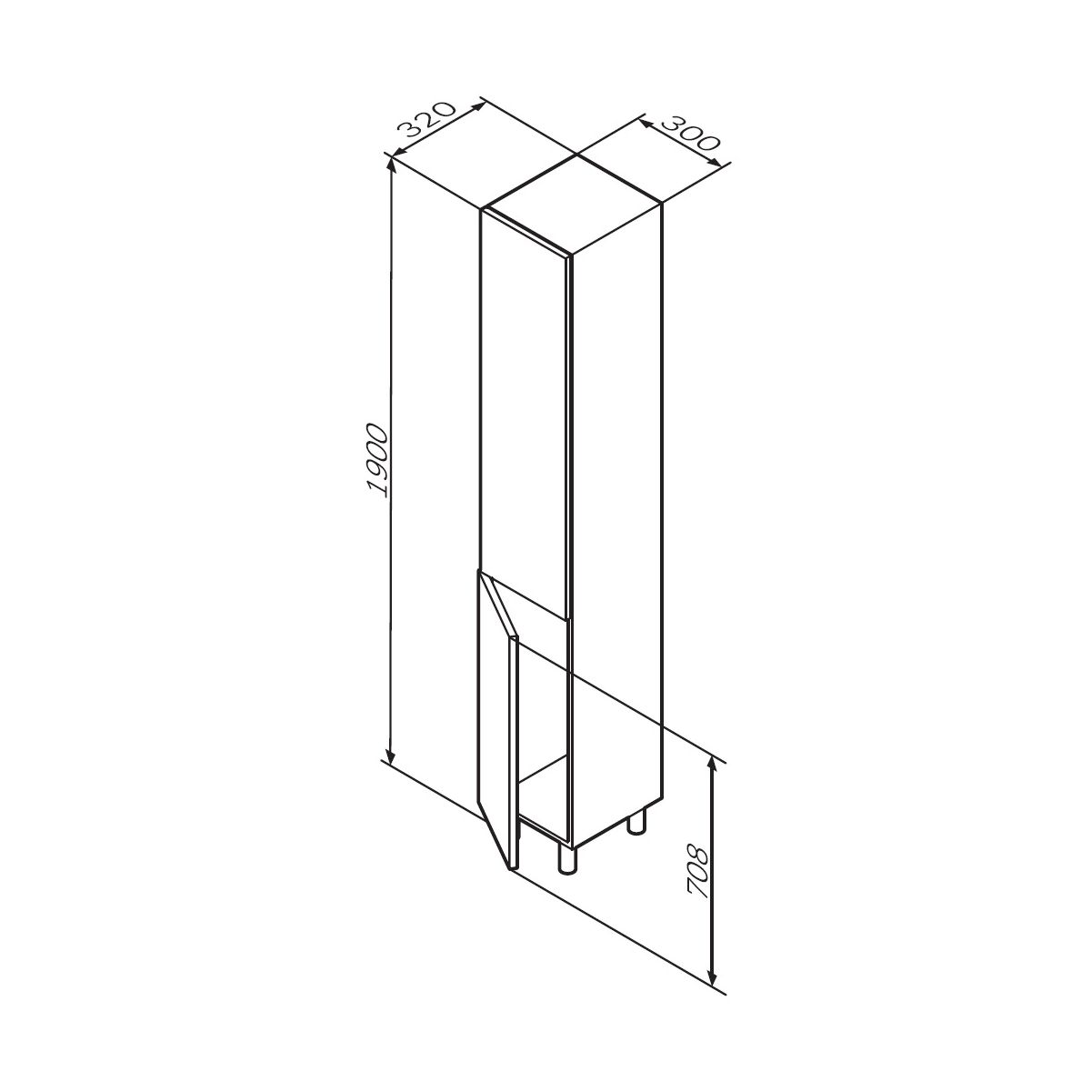 M90CSR0306WG GEM, шкаф-колонна, напольный, правый, 30 см, двери, push-to-open, цвет: белый, глянец