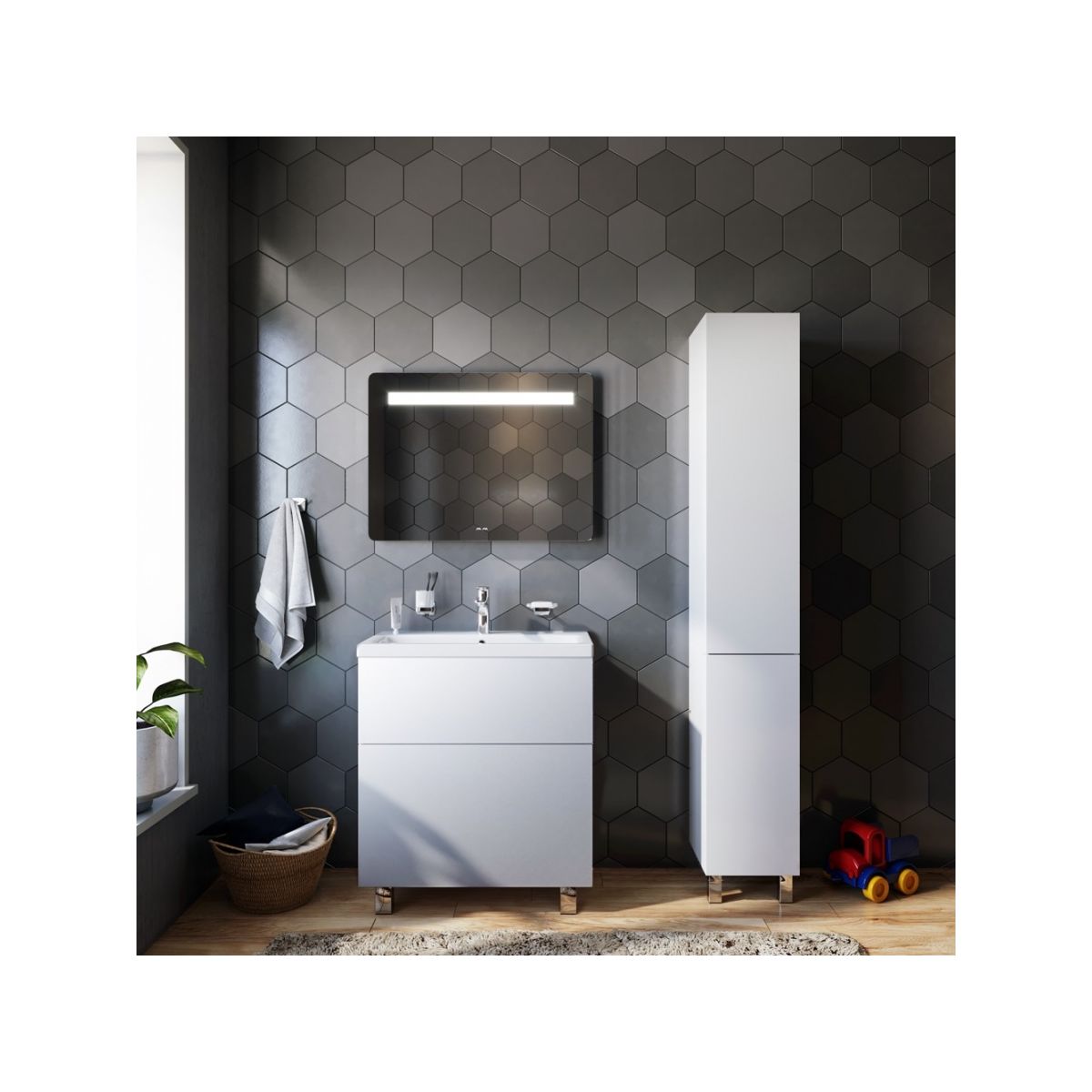 M90CSR0306WG GEM, шкаф-колонна, напольный, правый, 30 см, двери, push-to-open, цвет: белый, глянец