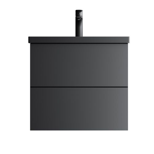 Тумба под раковину AM.PM GEM 60 см подвесная 2 ящика (push-to-open) / M90FHX06022BM черный матовый