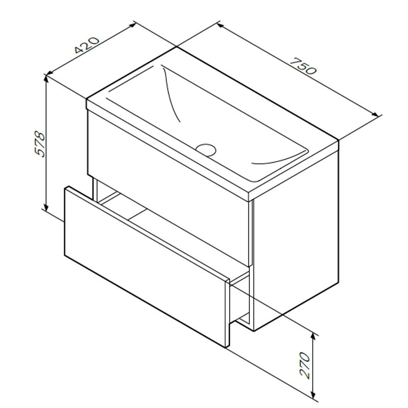 Тумба под раковину AM.PM GEM 75 см подвесная 2 ящика (push-to-open) / M90FHX07522WG белый глянец