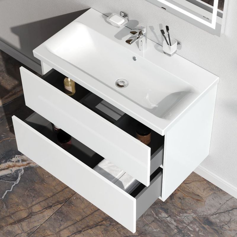 Тумба под раковину AM.PM GEM 80 см подвесная 2 ящика (push-to-open) / M90FHX0802WG белый глянец