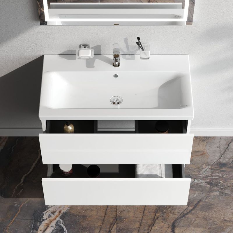 Тумба под раковину AM.PM GEM 80 см подвесная 2 ящика (push-to-open) / M90FHX0802WG белый глянец