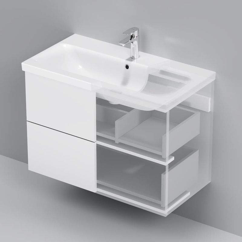 Тумба под раковину AM.PM GEM 80 см подвесная 2 ящика (push-to-open) / M90FHX0802WG белый глянец