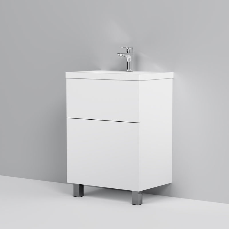 Тумба под раковину AM.PM GEM 60 см напольная 2 ящика (push-to-open) / M90FSX06022WG32 белый глянец
