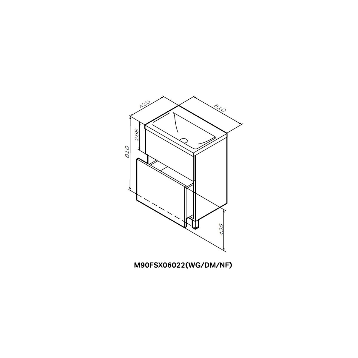 M90FSX06022WG32 GEM, База под раковину, напольная, 60 см, 2 ящика push-to-open, цвет: белый, глянец