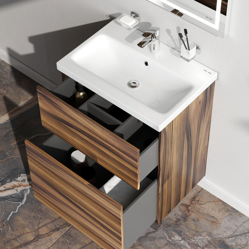 Тумба под раковину AM.PM GEM 60 см напольная 2 ящика (push-to-open) / M90FSX0602HF орех