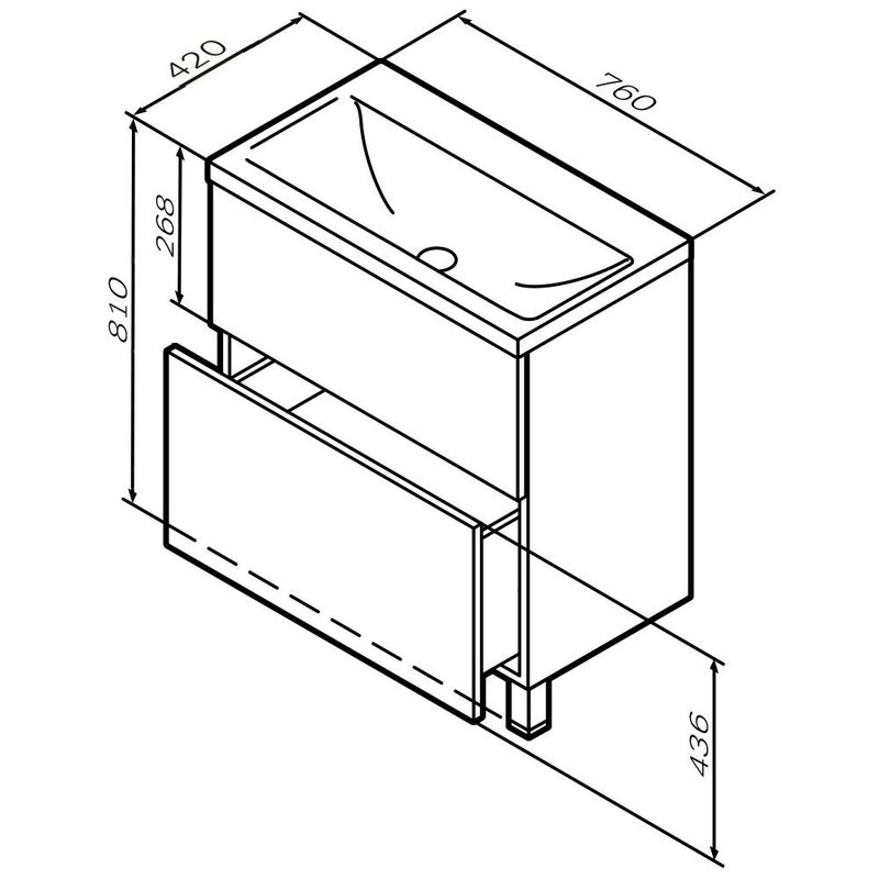 Тумба под раковину AM.PM GEM 75 см напольная 2 ящика (push-to-open) / M90FSX07522GM32 графит матовый