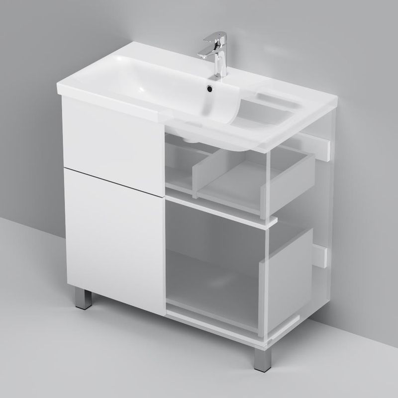 Тумба под раковину AM.PM GEM 80 см напольная 2 ящика (push-to-open) / M90FSX0802WG белый глянец