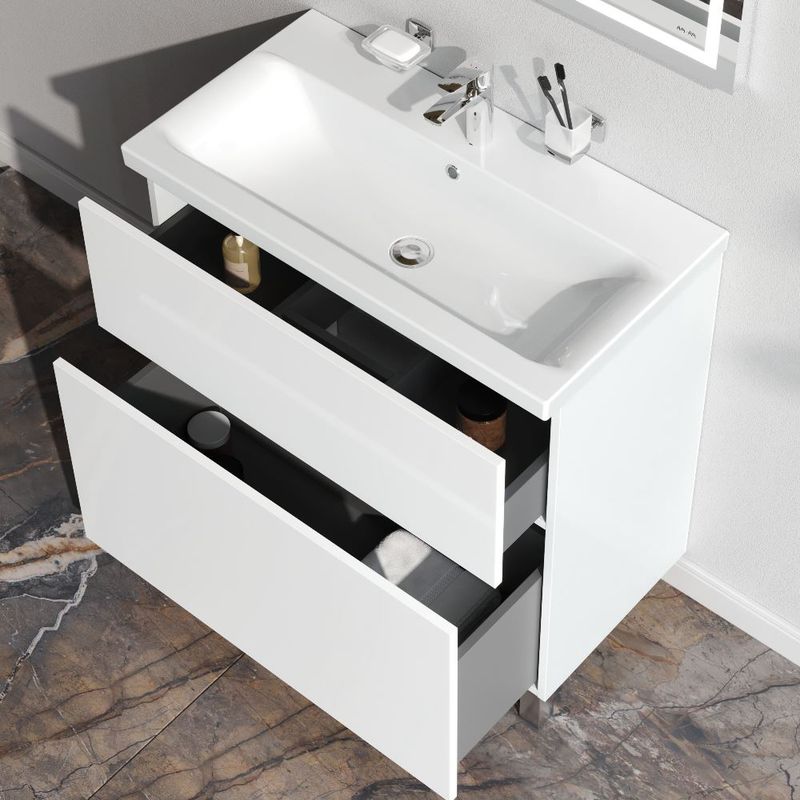 Тумба под раковину AM.PM GEM 80 см напольная 2 ящика (push-to-open) / M90FSX0802WG белый глянец