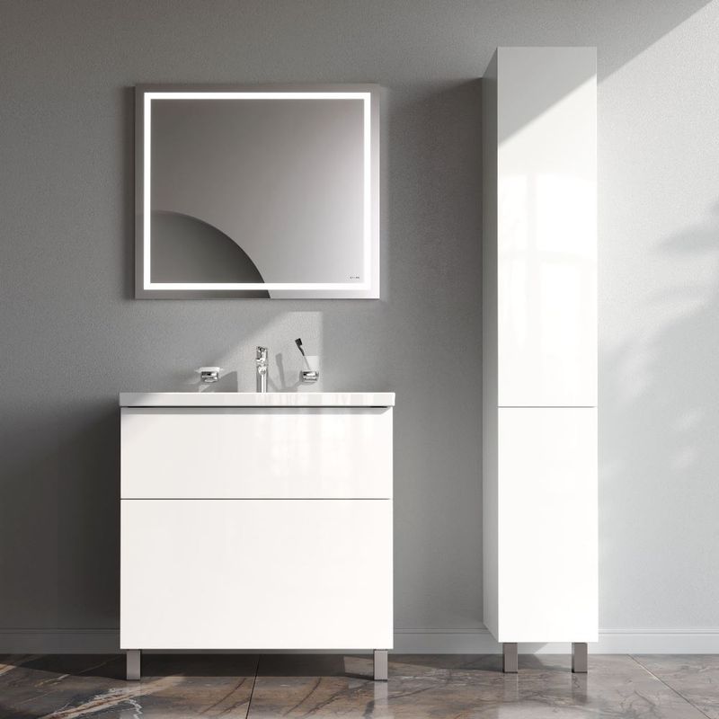 Тумба под раковину AM.PM GEM 80 см напольная 2 ящика (push-to-open) / M90FSX0802WG белый глянец