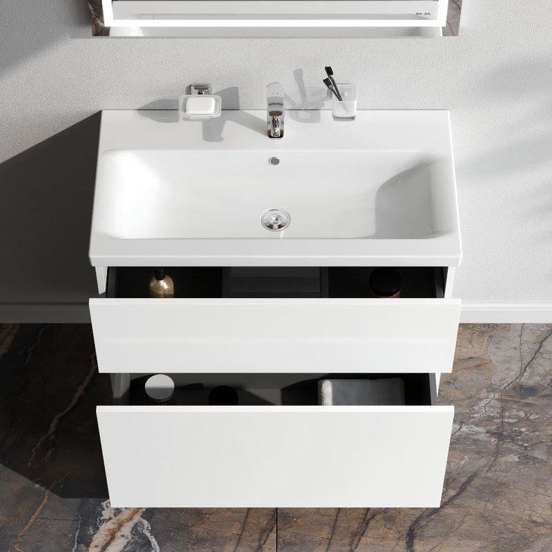 Тумба под раковину AM.PM GEM 80 см напольная 2 ящика (push-to-open) / M90FSX0802WG белый глянец