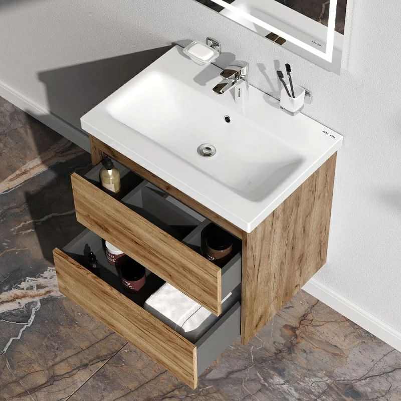 Тумба с раковиной AM.PM Pulse M91-FHX0602OF-WCC0602WG 60 см дерево текстурированное/графит