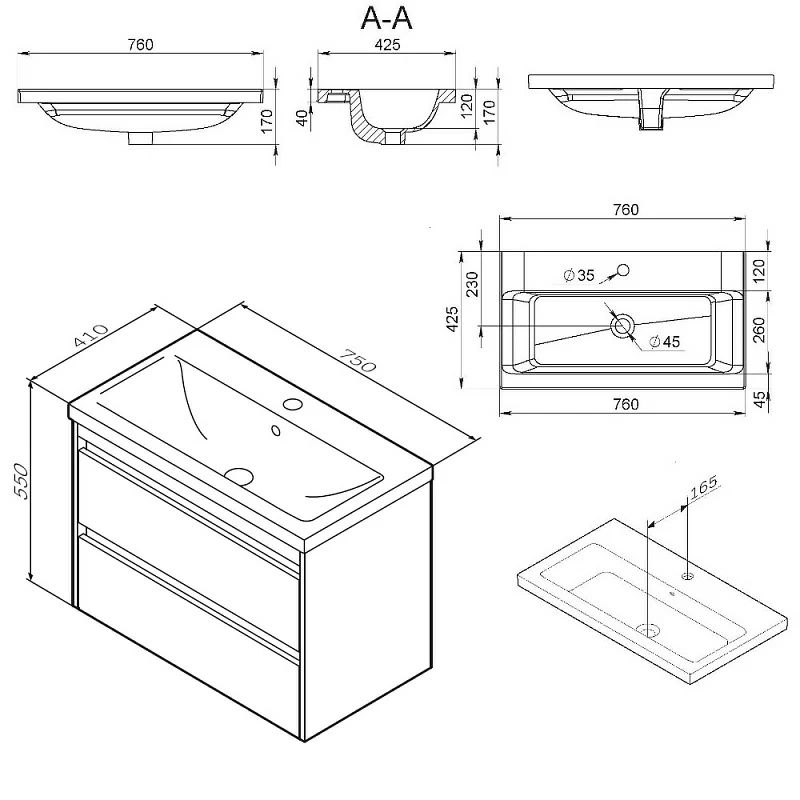 Тумба с раковиной AM.PM Pulse M91-FHX0752-WCC0752WG 75 см белый глянец/графит