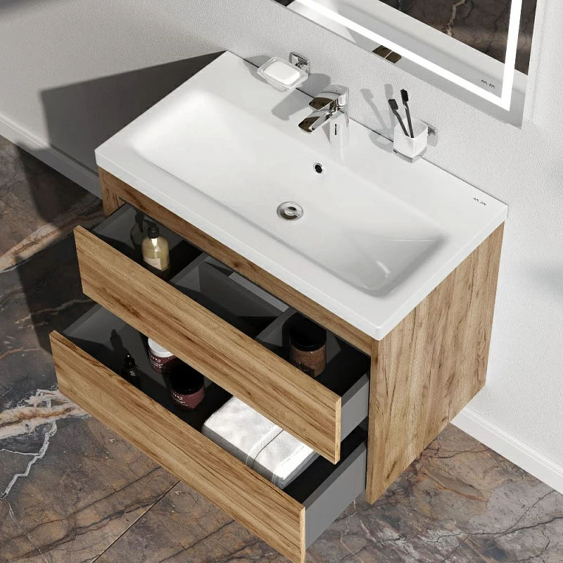 Тумба с раковиной AM.PM Pulse M91-FHX0752OF-WCC0752WG 75 см дерево текстурированное/графит