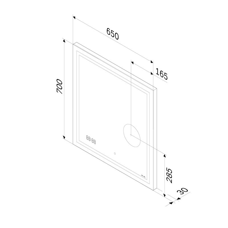 Зеркало AM.PM Gem 65×70 см с контурной Led-подсветкой, часами и косметическим зеркалом / M91AMOX0653WG