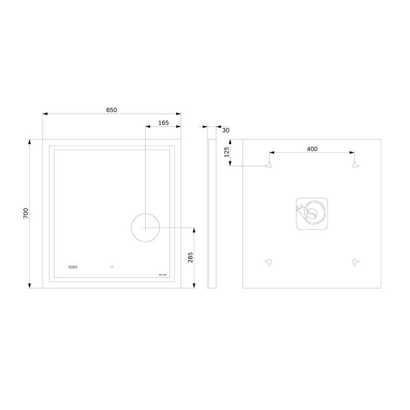 Зеркало AM.PM Gem 65×70 см с контурной Led-подсветкой, часами и косметическим зеркалом / M91AMOX0653WG