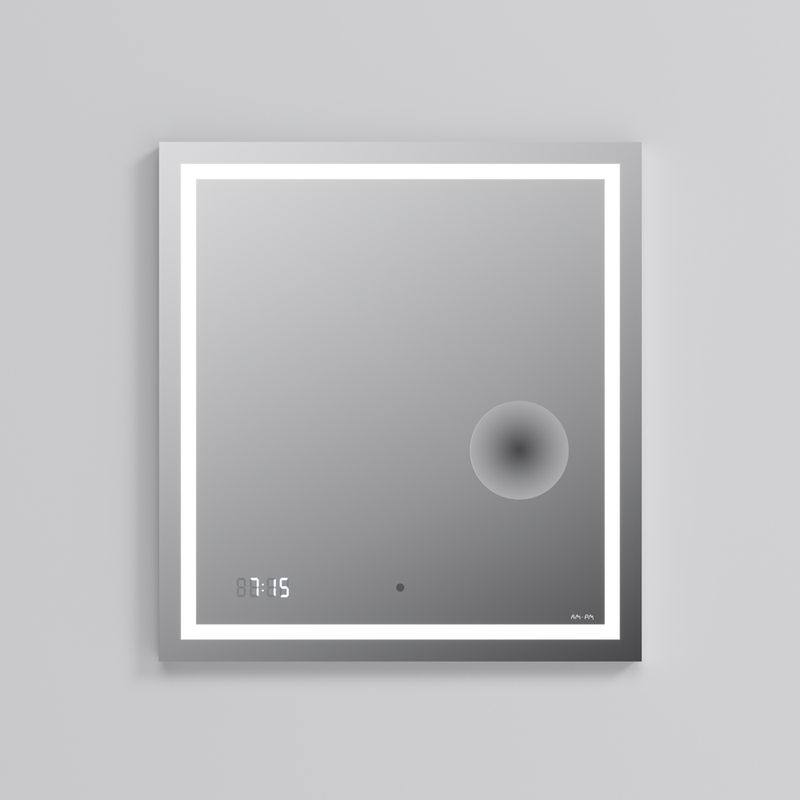 Зеркало AM.PM Gem 65×70 см с контурной Led-подсветкой, часами и косметическим зеркалом / M91AMOX0653WG