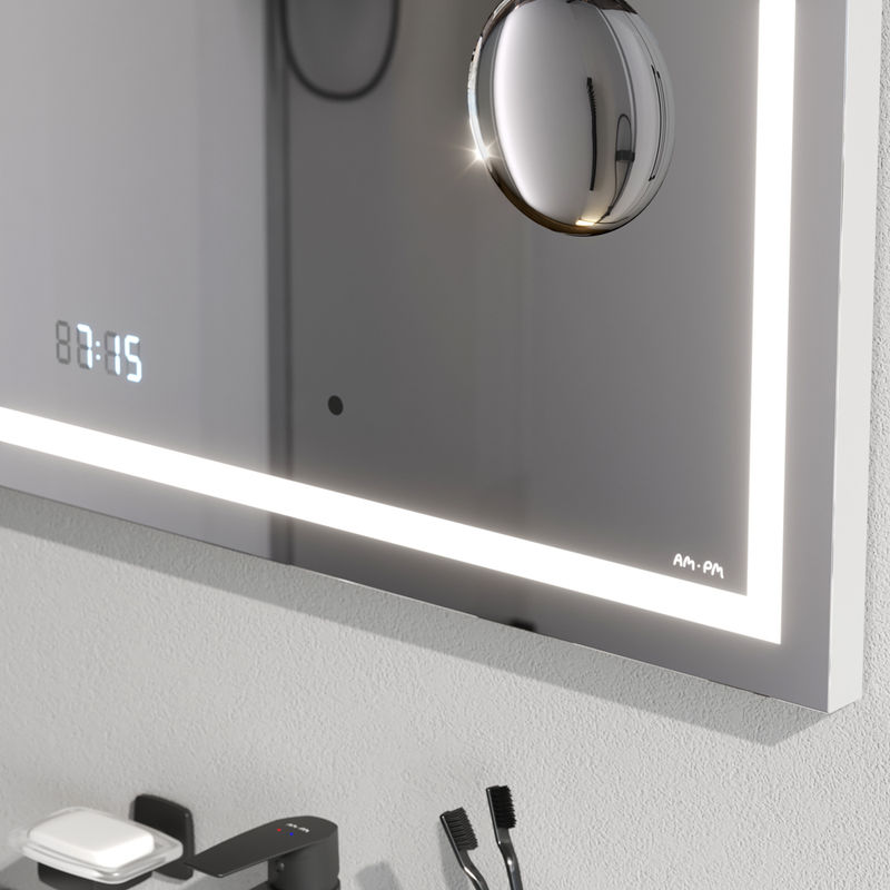 Зеркало AM.PM Gem 65×70 см с контурной Led-подсветкой, часами и косметическим зеркалом / M91AMOX0653WG